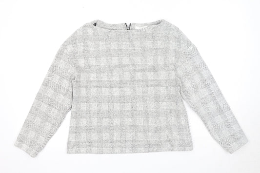 H&M Womens Grey Boat Neck Plaid Cotton Pullover Jumper Size XS