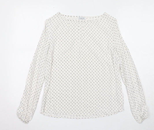 Re.draft Womens White Geometric Viscose Basic Blouse Size 6 Boat Neck