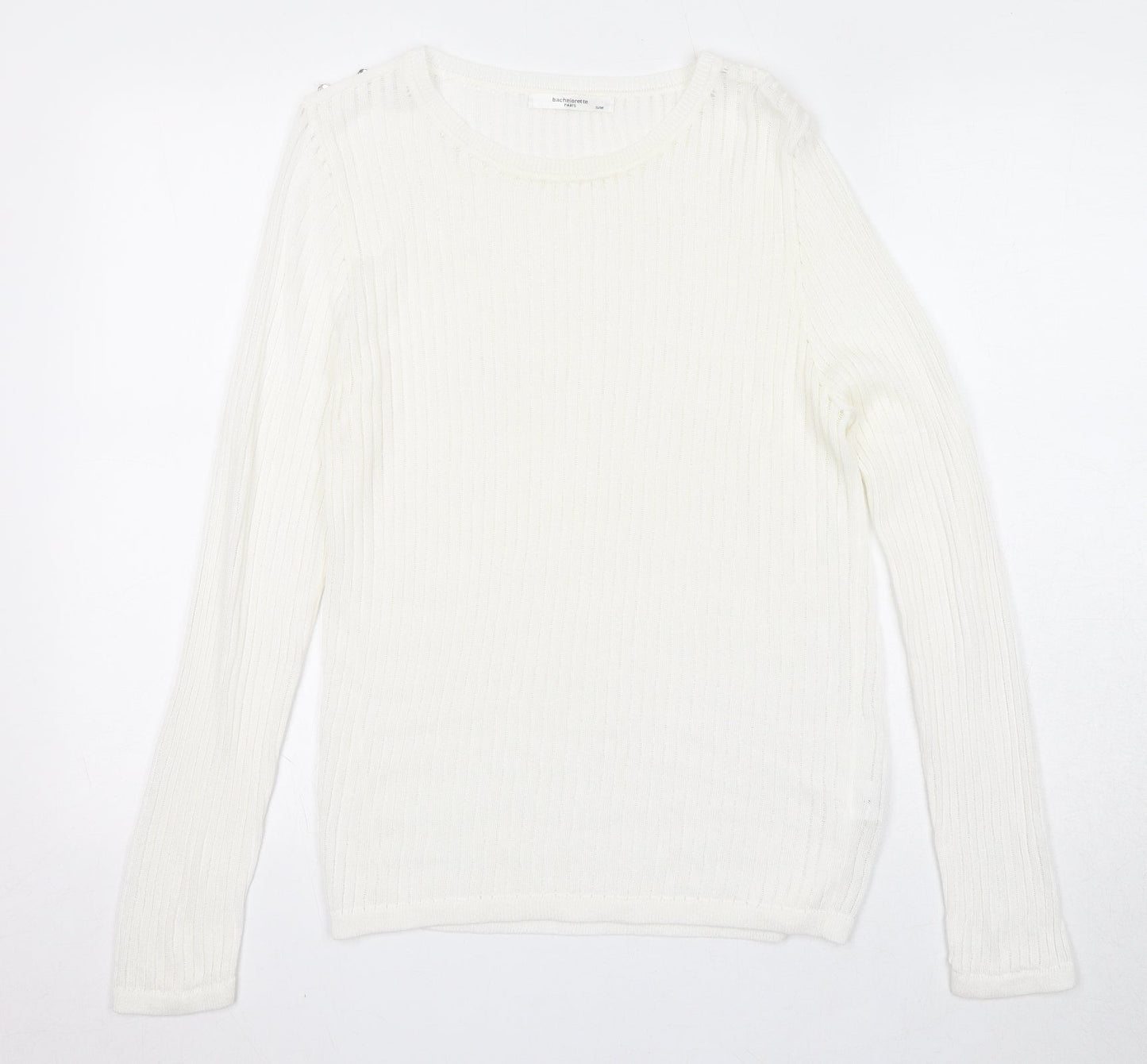 Bachelorette Paris Womens White Round Neck Viscose Pullover Jumper Size S