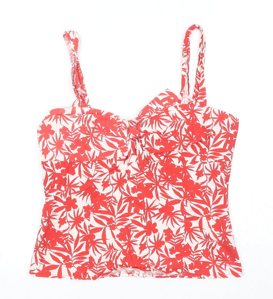 Dorothy Perkins Womens Red Geometric Cotton Basic Tank Size 12 Sweetheart - Leaf Print