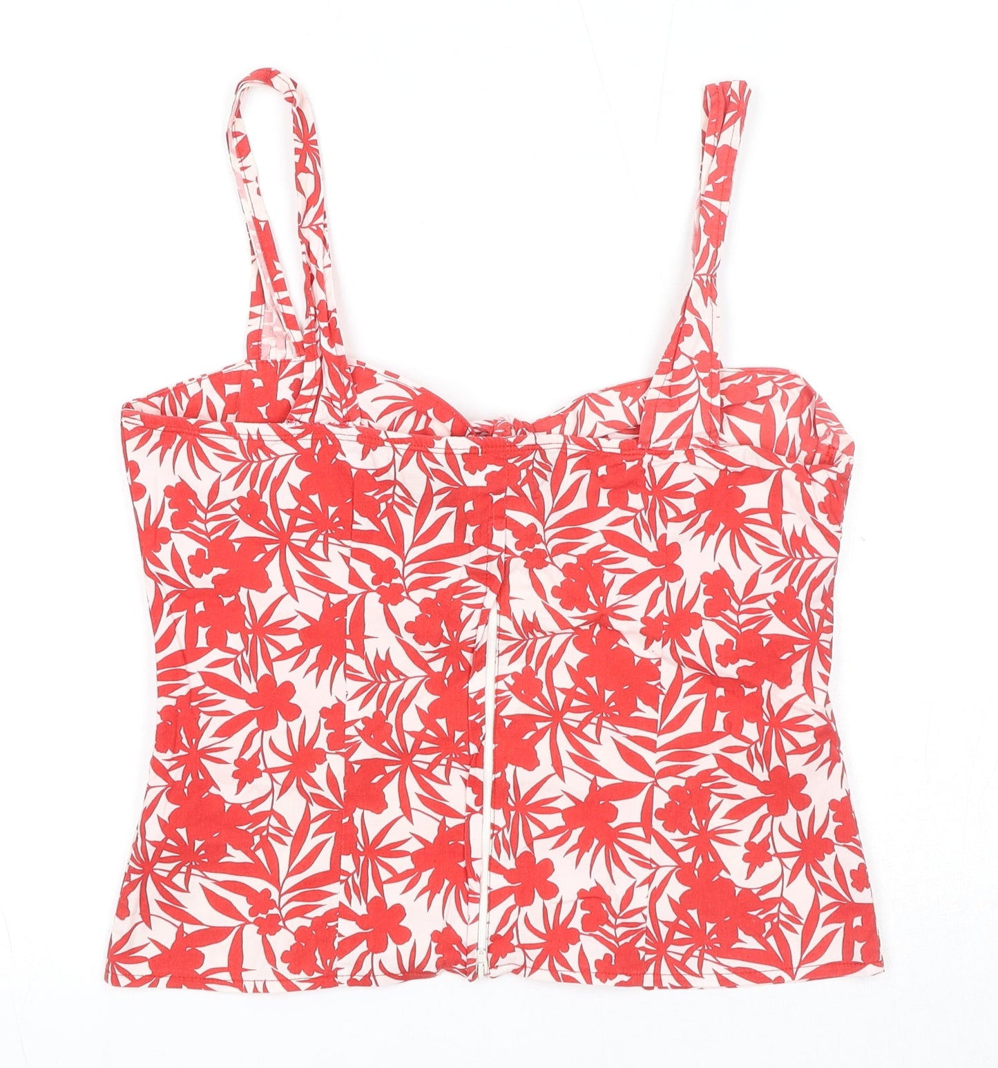 Dorothy Perkins Womens Red Geometric Cotton Basic Tank Size 12 Sweetheart - Leaf Print