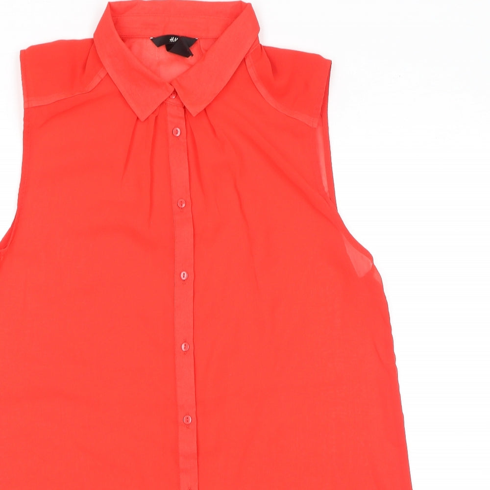H&M Womens Red Polyester Basic Button-Up Size 10 Collared