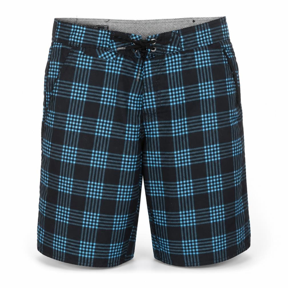 Interstate 405 Mens Black Plaid Polyester Bermuda Shorts Size S Regular Drawstring