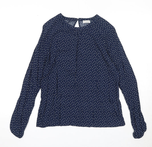 Re.draft Womens Blue Geometric Viscose Basic Blouse Size 6 Round Neck