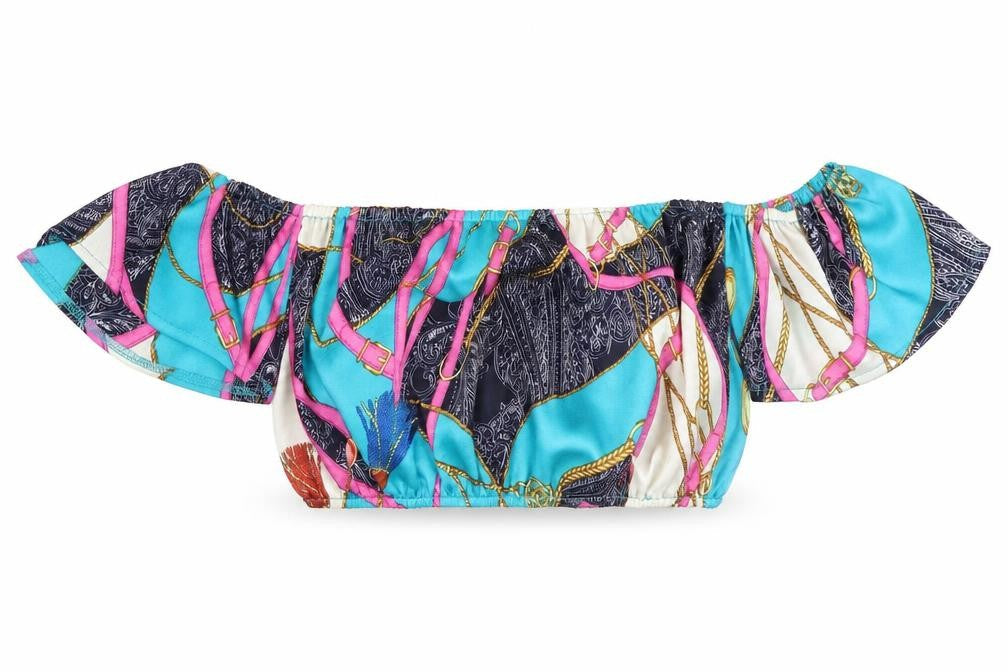 Missguided Womens Multicoloured Geometric Polyester Cropped Blouse Size 14 Off the Shoulder