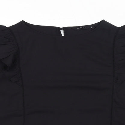 Hawt Womens Black Polyester Basic T-Shirt Size L Round Neck