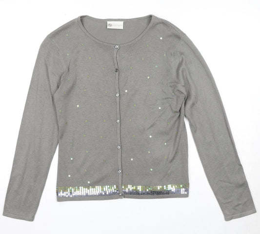 Janique Womens Grey Round Neck Acrylic Cardigan Jumper Size S