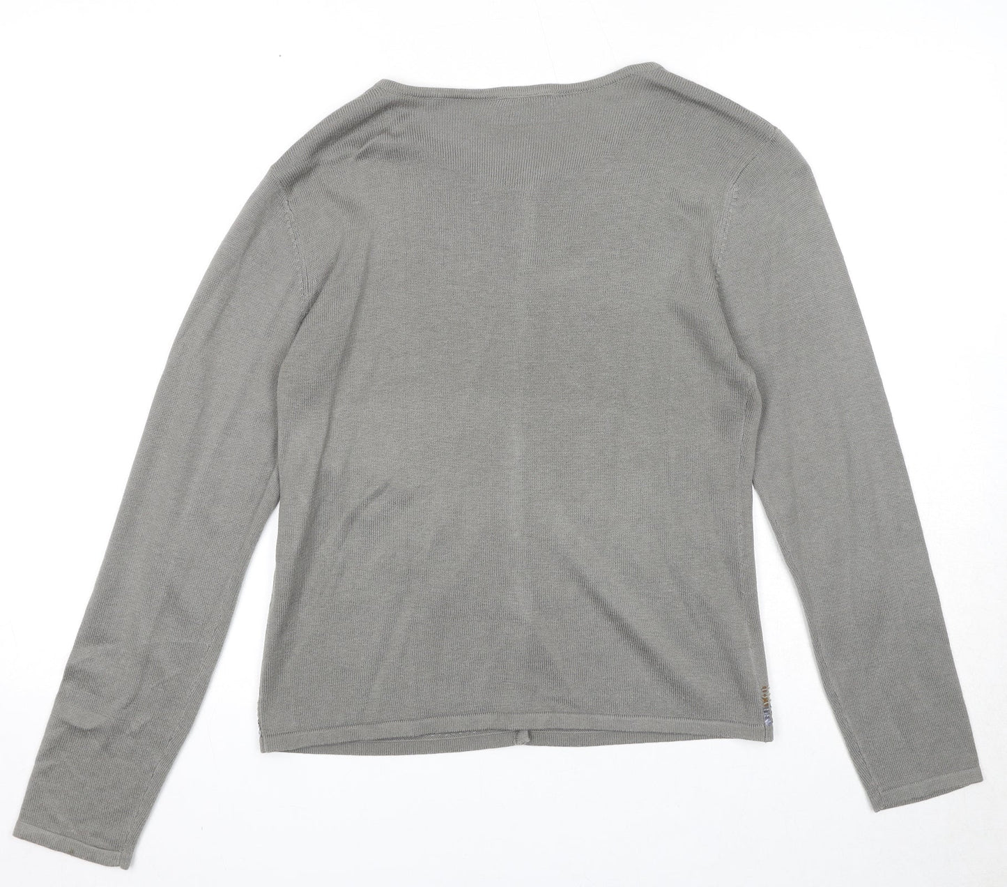 Janique Womens Grey Round Neck Acrylic Cardigan Jumper Size S