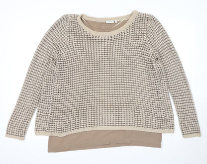 Fransa Womens Beige Round Neck Acrylic Pullover Jumper Size M