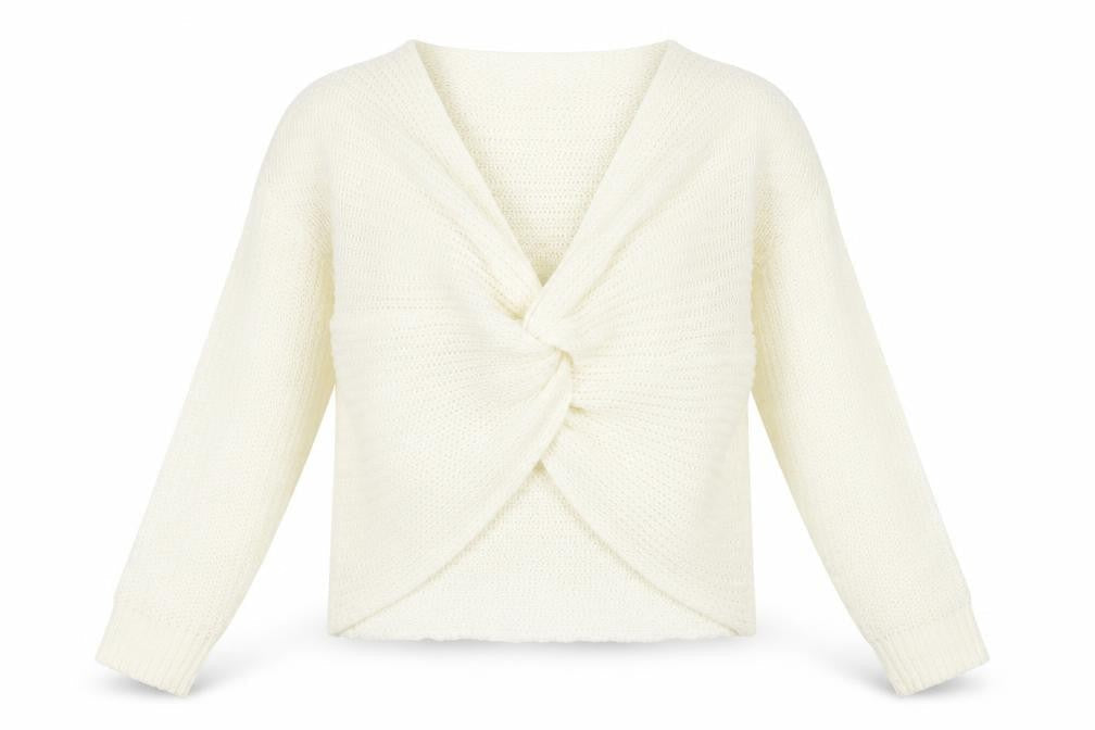 Divided by H&M Womens White V-Neck Acrylic Pullover Jumper Size M - Knot Front