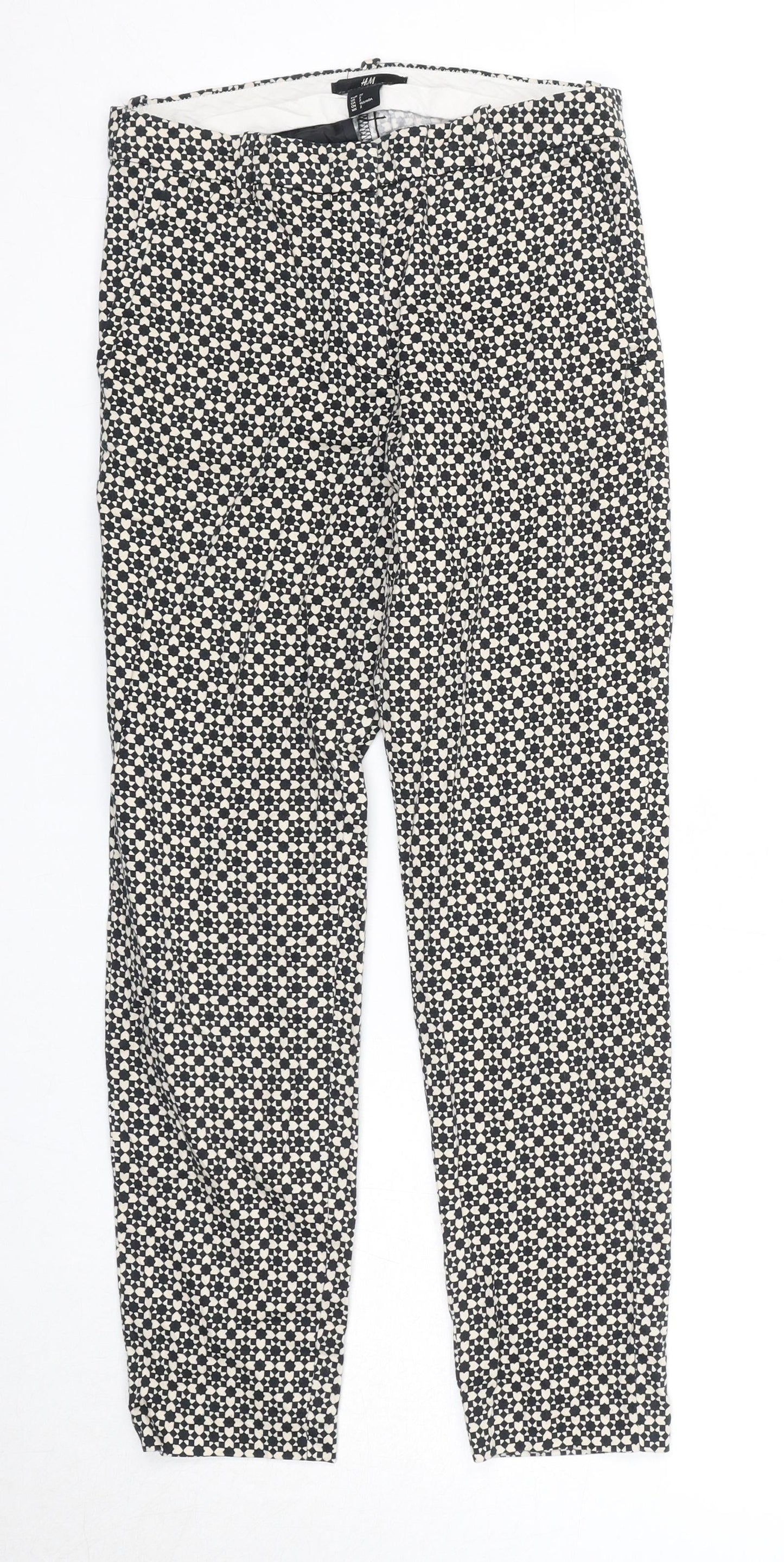 H&M Womens Black Geometric Polyester Chino Trousers Size 4 Regular Zip