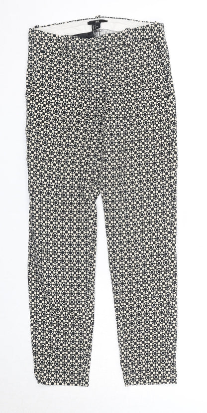 H&M Womens Black Geometric Polyester Chino Trousers Size 4 Regular Zip