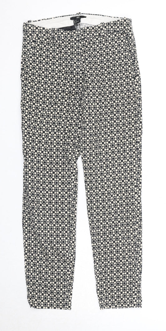 H&M Womens Black Geometric Polyester Chino Trousers Size 4 Regular Zip