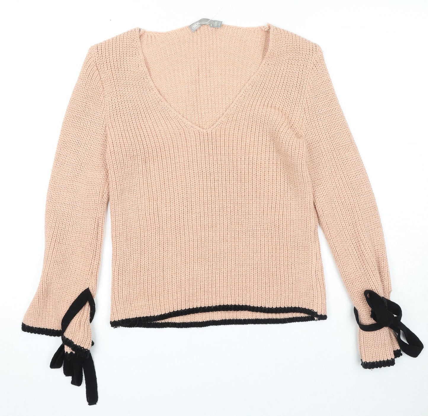 ASOS Womens Pink V-Neck Acrylic Pullover Jumper Size 8