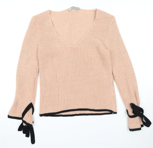 ASOS Womens Pink V-Neck Acrylic Pullover Jumper Size 8