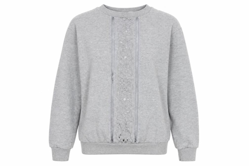 PARISIAN SIGNATURE Womens Grey Floral Cotton Pullover Sweatshirt Size 8 Pullover