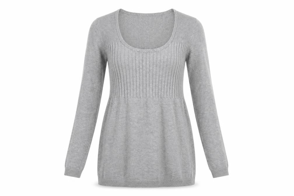 Madeline Womens Grey Scoop Neck Cotton Pullover Jumper Size S - Size S-M