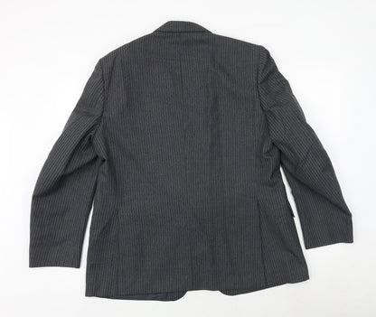Back view of Canada men’s grey striped wool jacket suit jacket, size 44, regular