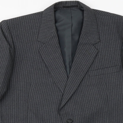 Close-up detail of Canada men’s grey striped wool jacket suit jacket, size 44, regular