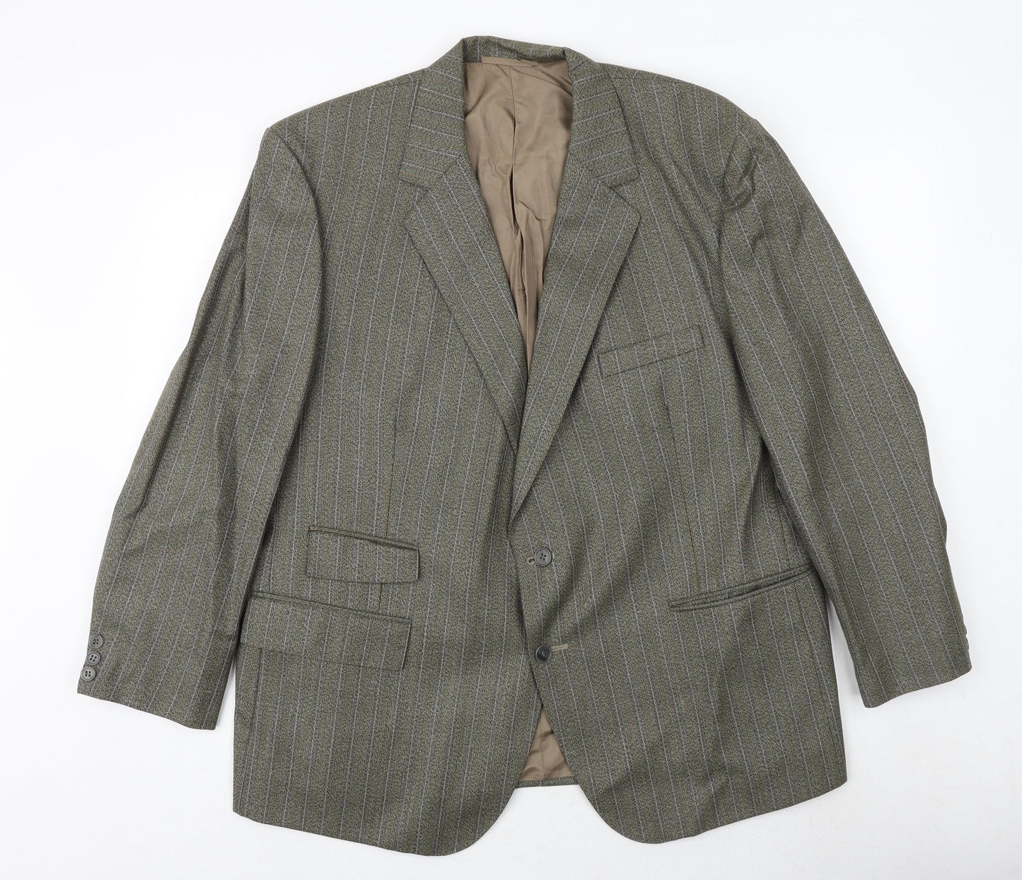 Ted Williams Mens Green Striped Polyester Jacket Suit Jacket Size 42 Regular