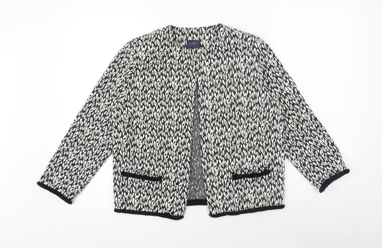 Marks and Spencer Womens Black Round Neck Geometric Polyester Cardigan Jumper Size 12