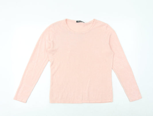 Bonmarché Womens Pink Round Neck Acrylic Pullover Jumper Size S