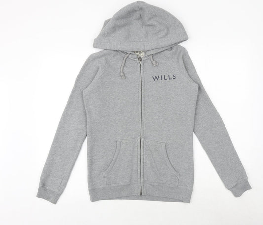 Jack Wills Womens Grey Cotton Full Zip Hoodie Size 6 Zip