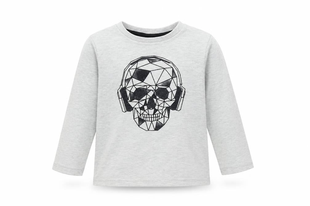 fierce frank Boys Grey Cotton Pullover T-Shirt Size 2-3 Years Crew Neck Pullover - Skull