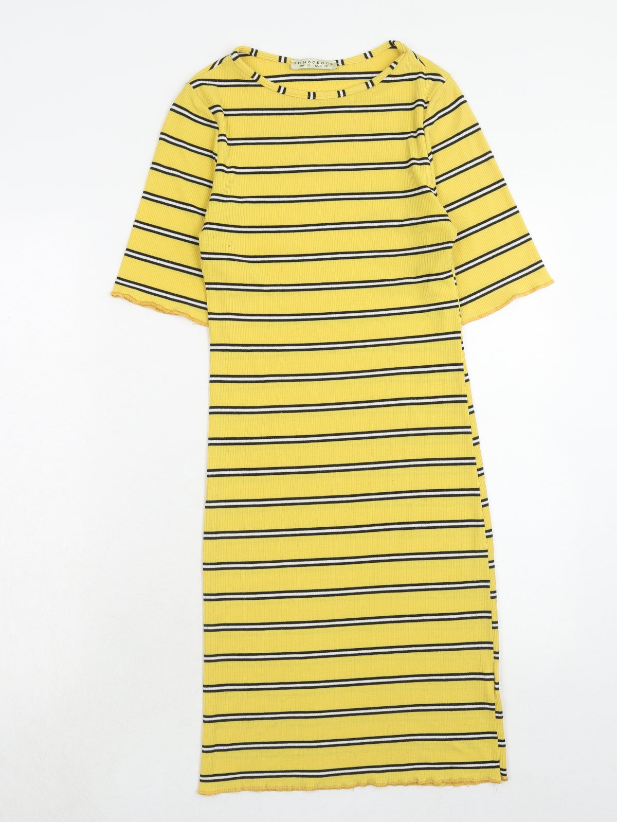 Innocence Womens Yellow Striped Polyester A-Line Size 10 Round Neck Pullover