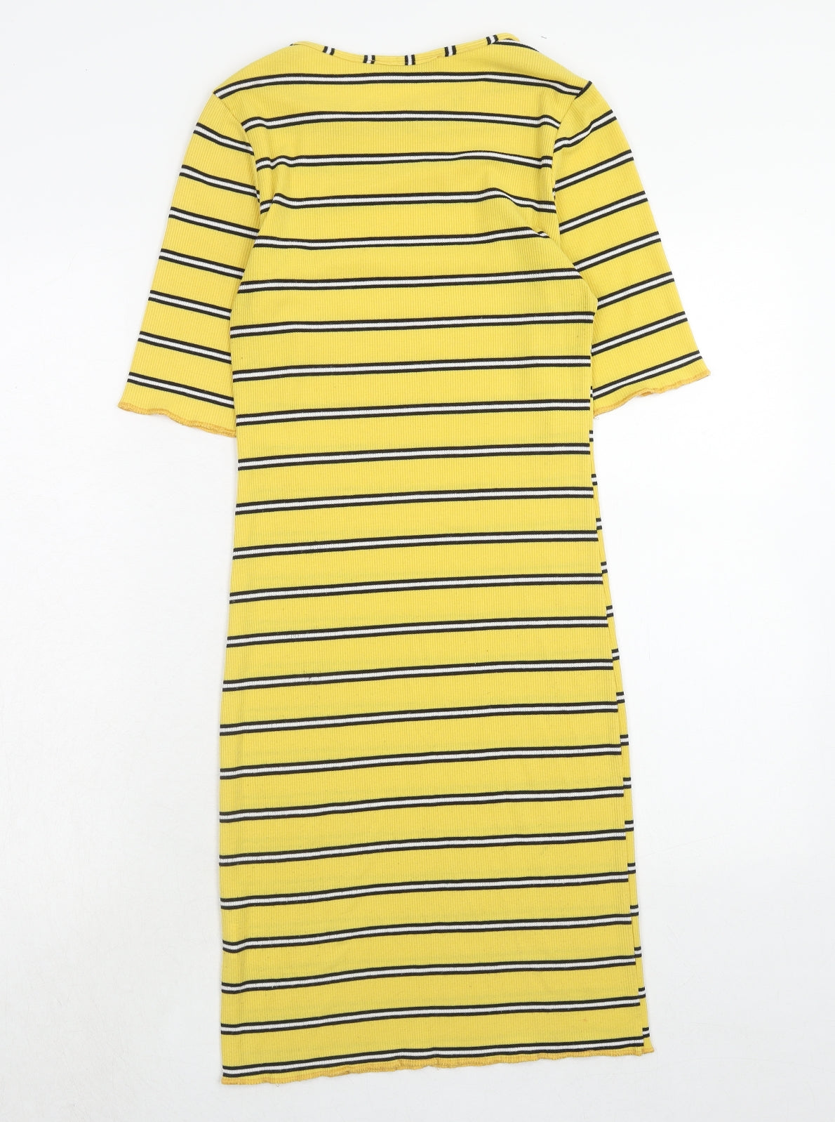 Innocence Womens Yellow Striped Polyester A-Line Size 10 Round Neck Pullover