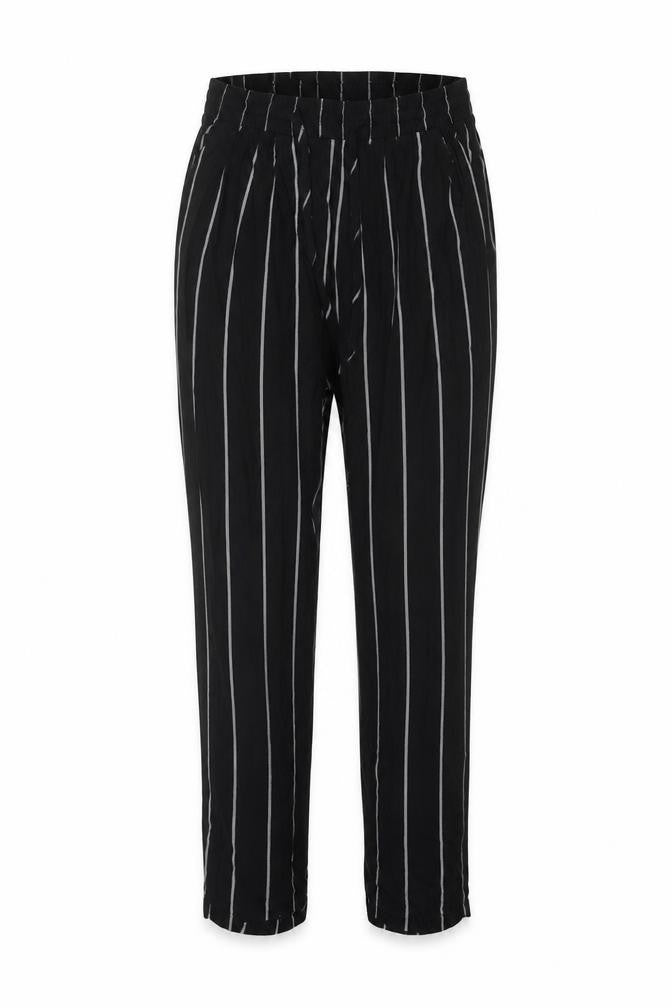 PRETTYLITTLETHING Womens Black Striped Viscose Trousers Size 8 Regular Drawstring