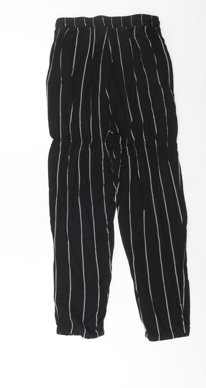 PRETTYLITTLETHING Womens Black Striped Viscose Trousers Size 8 Regular Drawstring