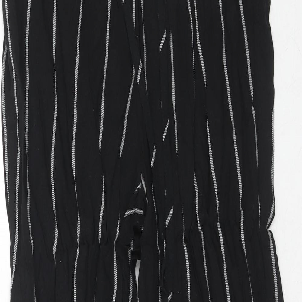 PRETTYLITTLETHING Womens Black Striped Viscose Trousers Size 8 Regular Drawstring