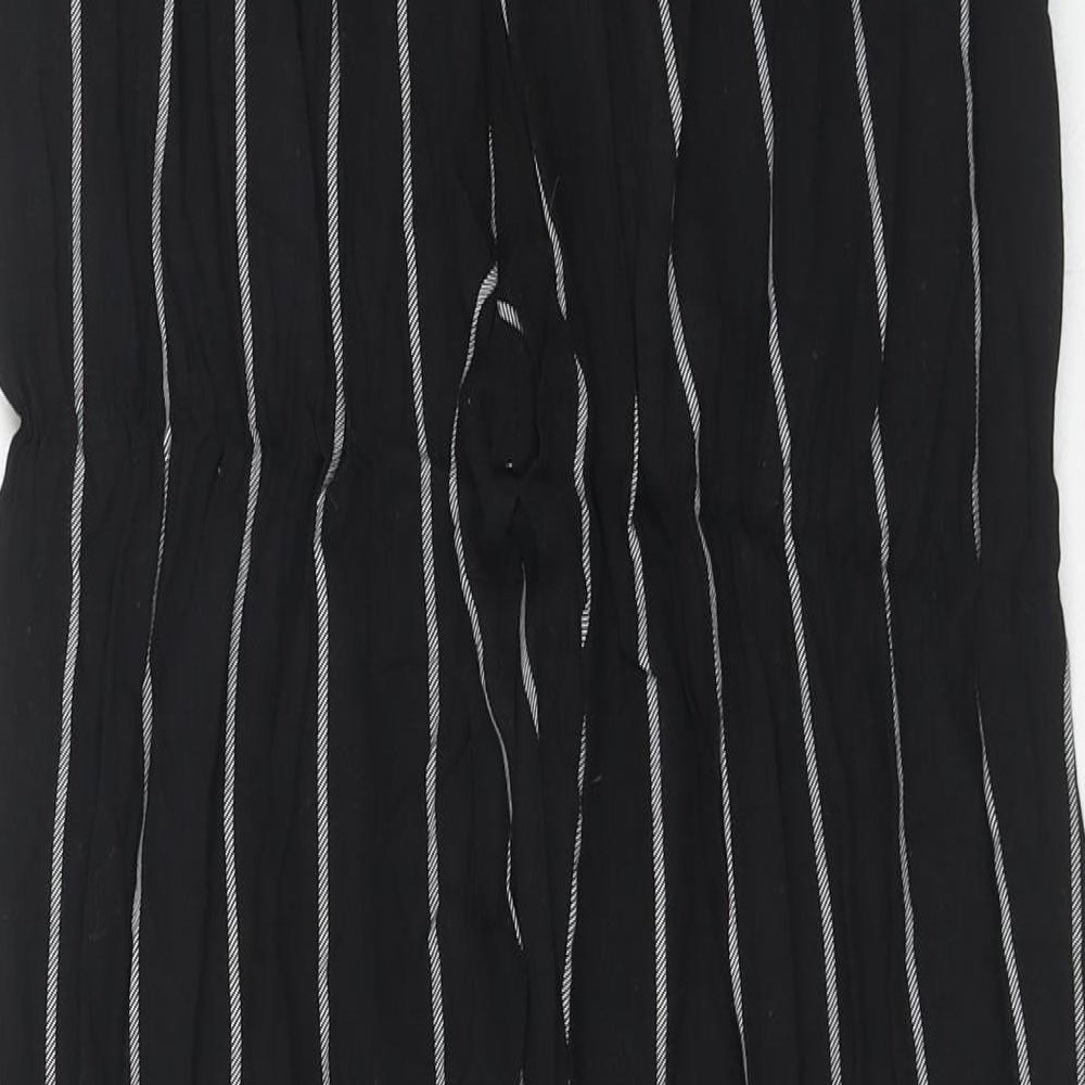 PRETTYLITTLETHING Womens Black Striped Viscose Trousers Size 8 Regular Drawstring