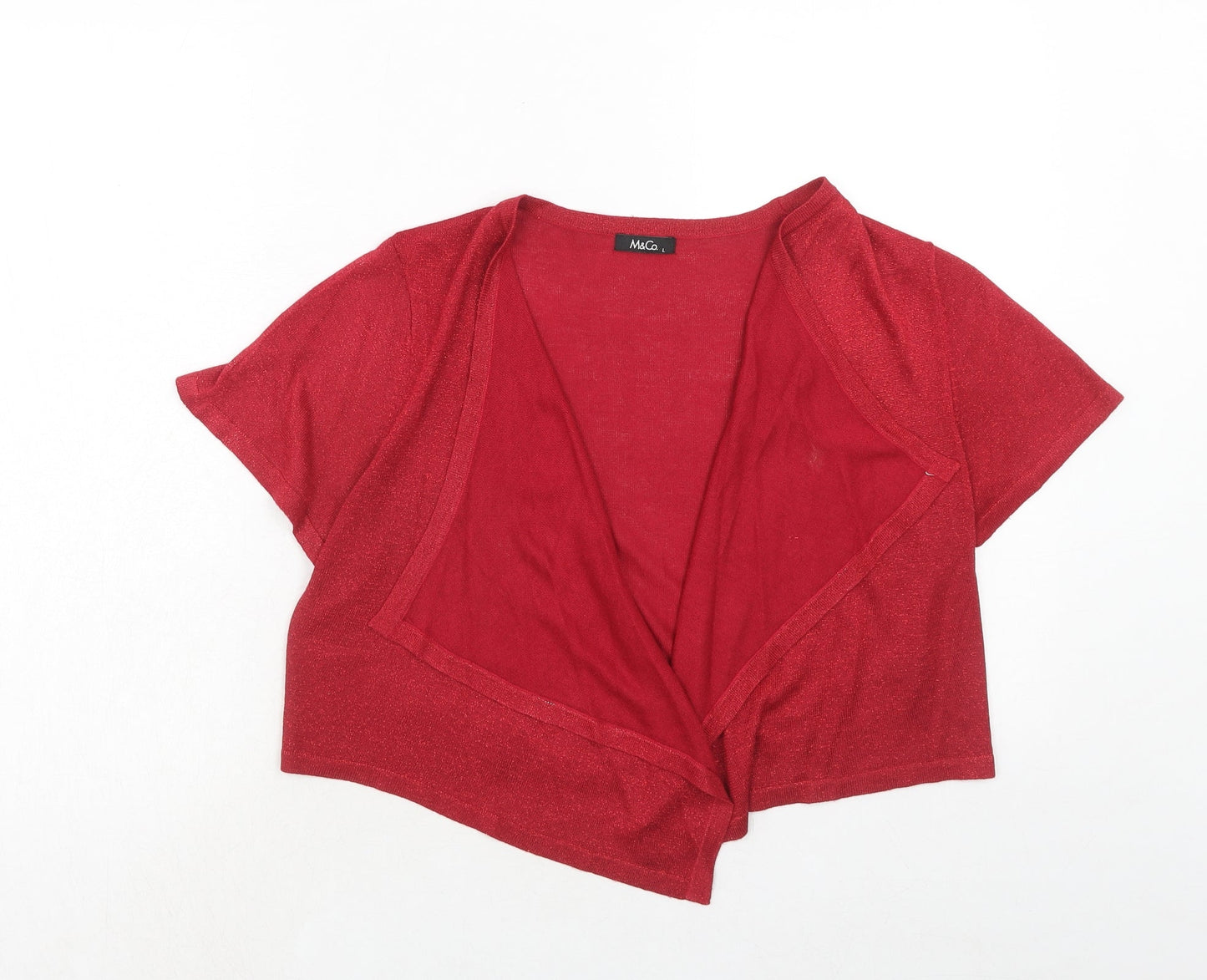M&Co Womens Red V-Neck Viscose Shrug Jumper Size L