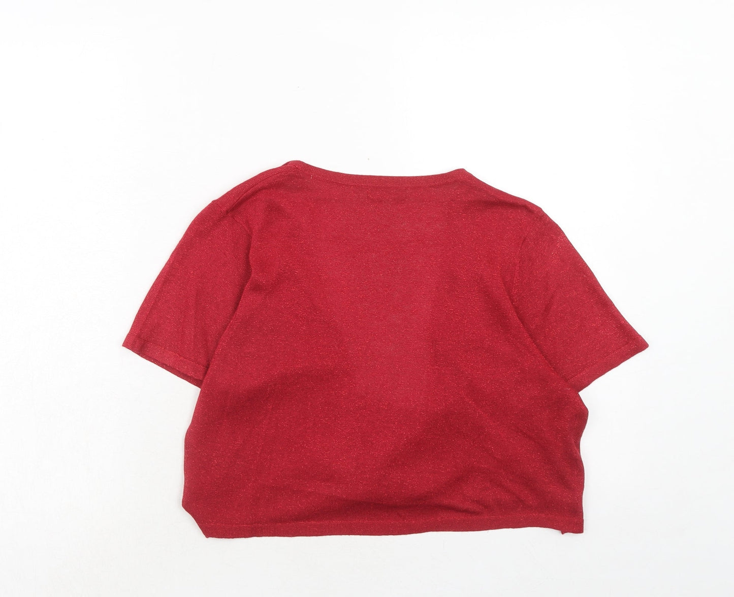 M&Co Womens Red V-Neck Viscose Shrug Jumper Size L