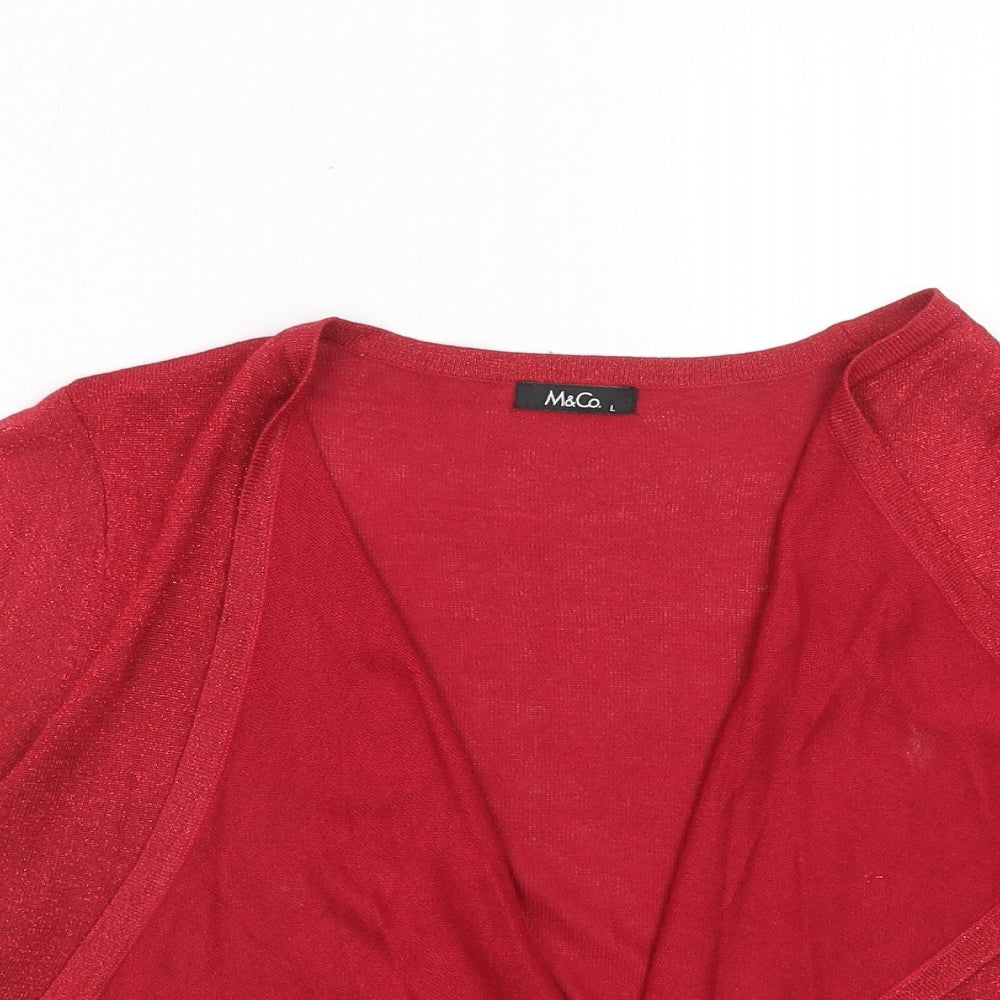 M&Co Womens Red V-Neck Viscose Shrug Jumper Size L