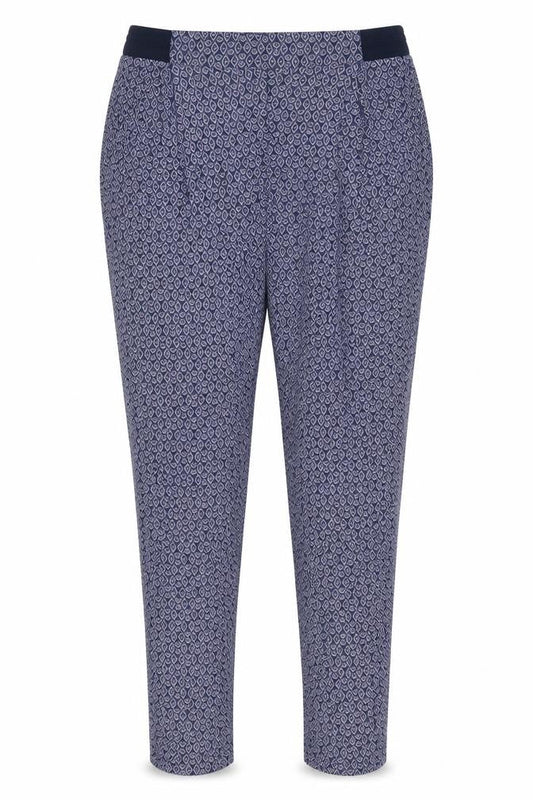 Next Womens Blue Geometric Viscose Trousers Size 8 Regular