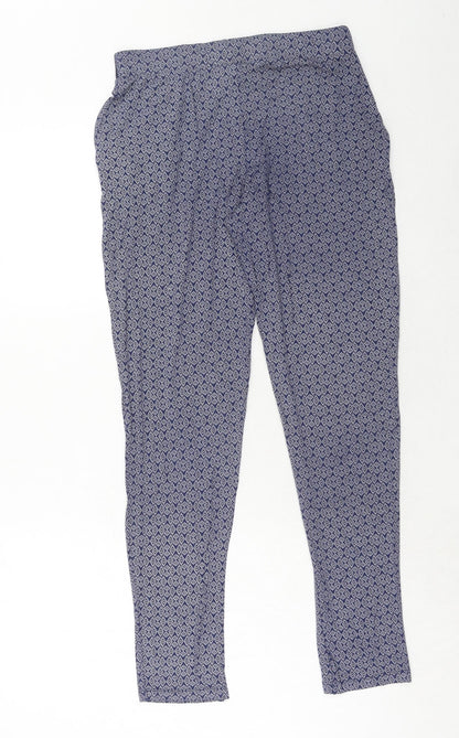 Next Womens Blue Geometric Viscose Trousers Size 8 Regular