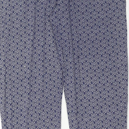 Next Womens Blue Geometric Viscose Trousers Size 8 Regular