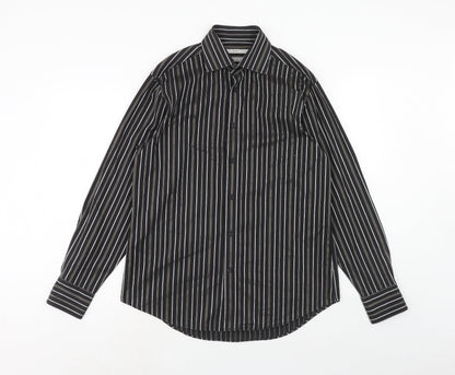Next Mens Black Striped Cotton Button-Up Size 15.5 Collared Button