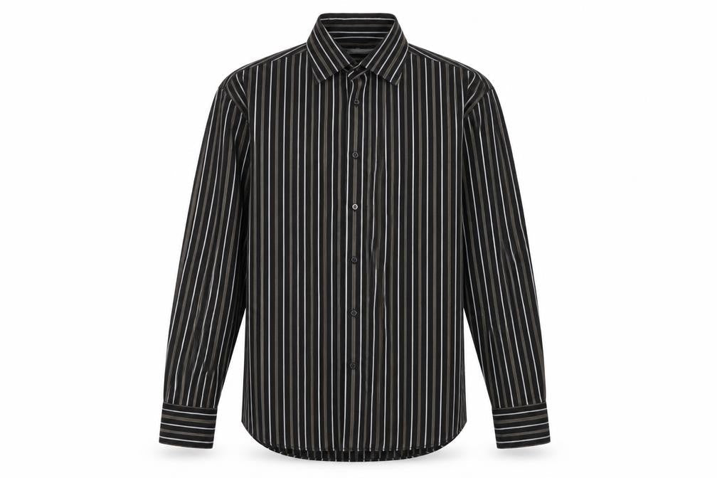 NEXT Mens Black Striped Cotton Button-Up Size 15.5 Collared Button