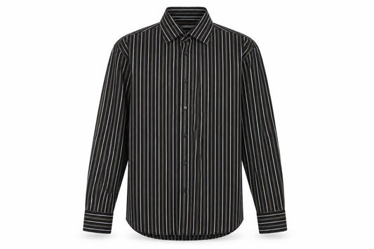 Next Mens Black Striped Cotton Button-Up Size 15.5 Collared Button
