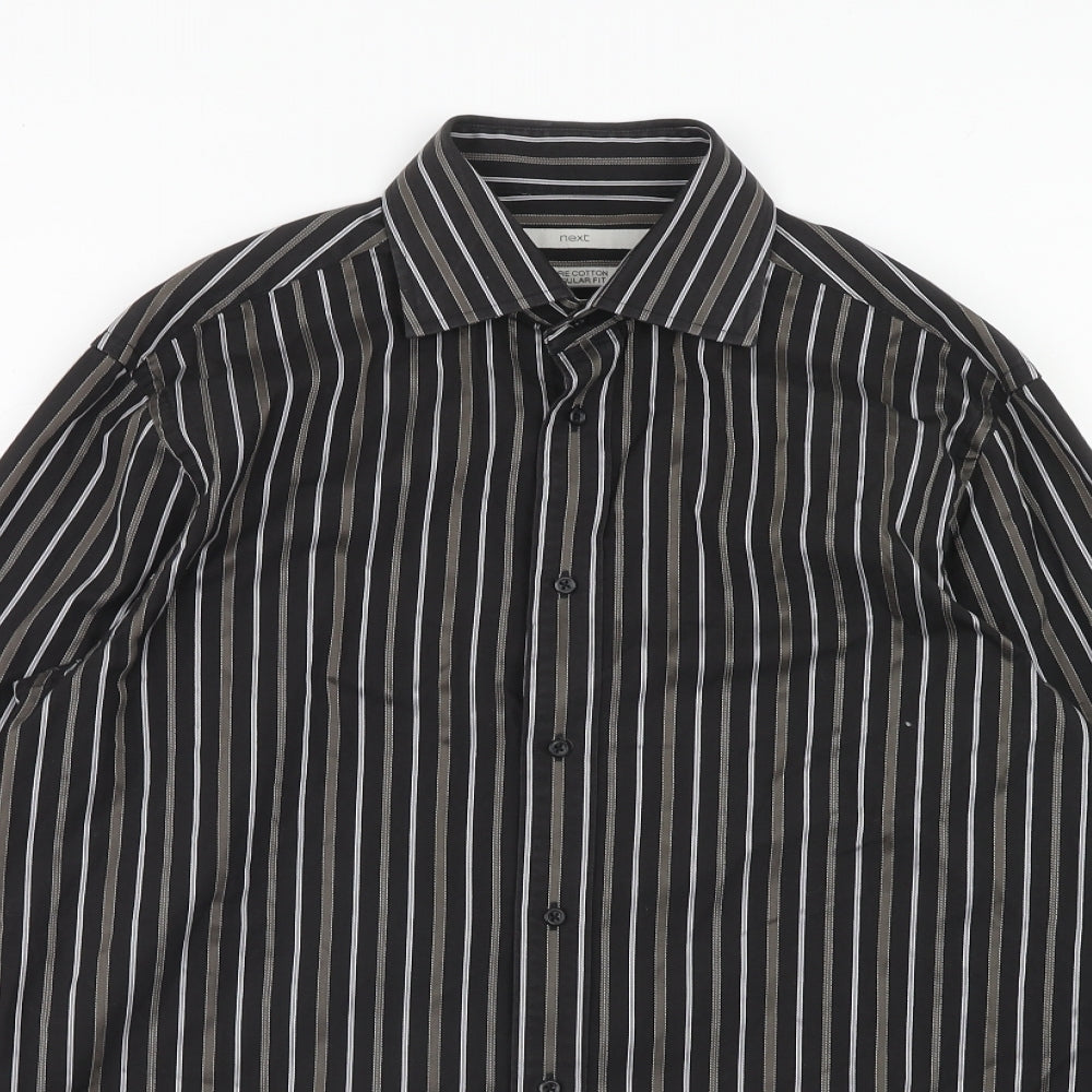 NEXT Mens Black Striped Cotton Button-Up Size 15.5 Collared Button