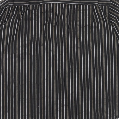 Next Mens Black Striped Cotton Button-Up Size 15.5 Collared Button