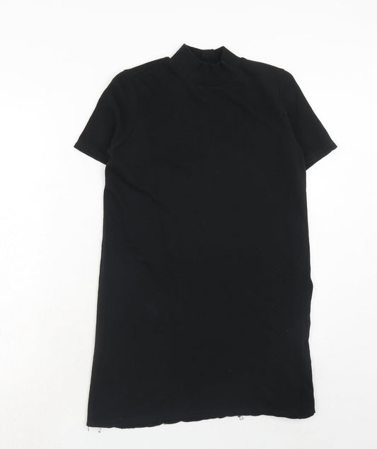 Zara Womens Black Cotton T-Shirt Dress Size S Mock Neck Pullover