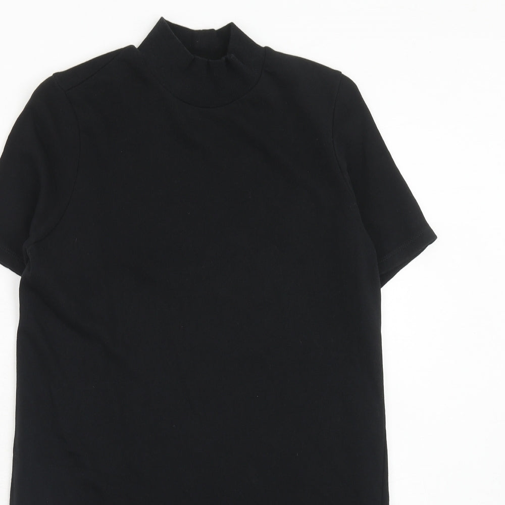 Zara Womens Black Cotton T-Shirt Dress Size S Mock Neck Pullover