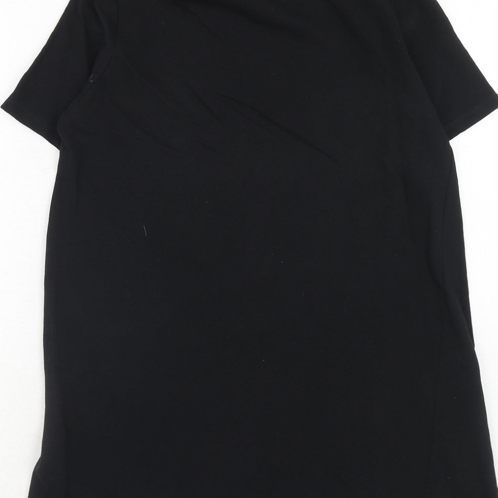Zara Womens Black Cotton T-Shirt Dress Size S Mock Neck Pullover