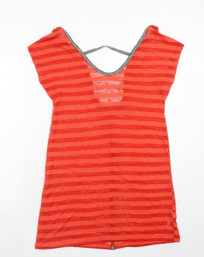 Next Womens Orange Striped Polyester T-Shirt Dress Size M Scoop Neck Pullover