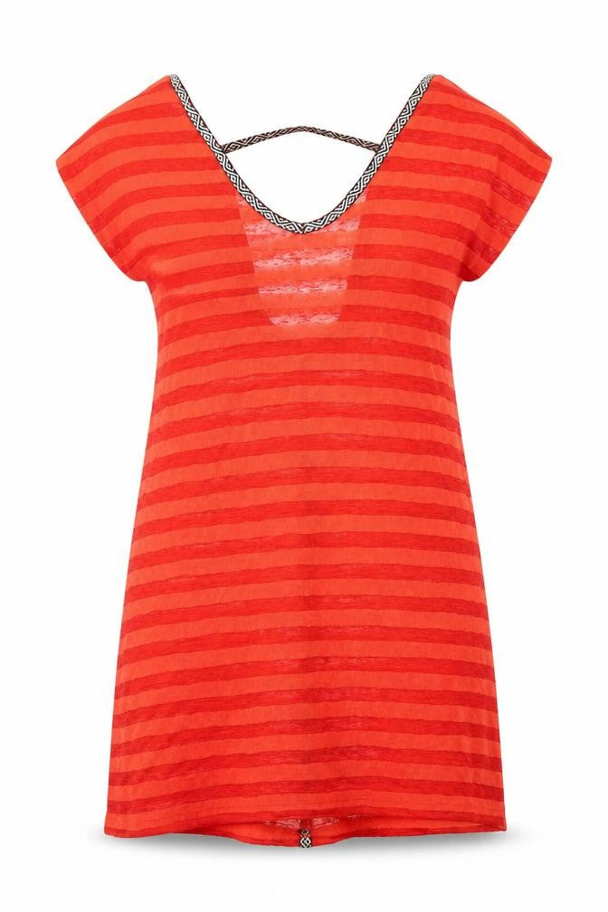 NEXT Womens Orange Striped Polyester T-Shirt Dress Size M Scoop Neck Pullover